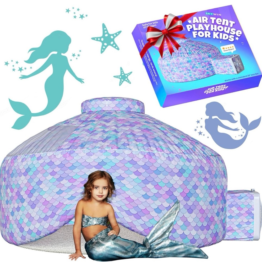 Large mermaid box fan, blowup tent